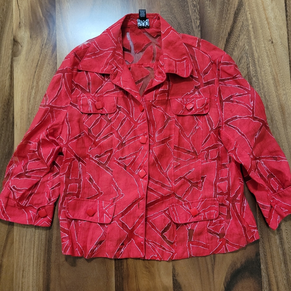 EUC Clara Sun Woo VTG red geo burnout blazer Linen Blend
